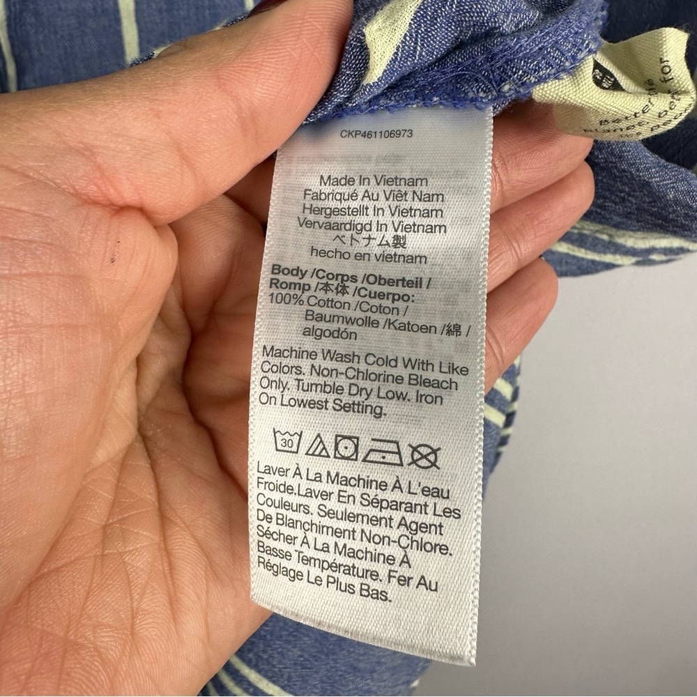 MADEWELL Central Shirt Stripe Crinkle Cotton Button Down Shirt Blue Stone - Picture 11 of 12